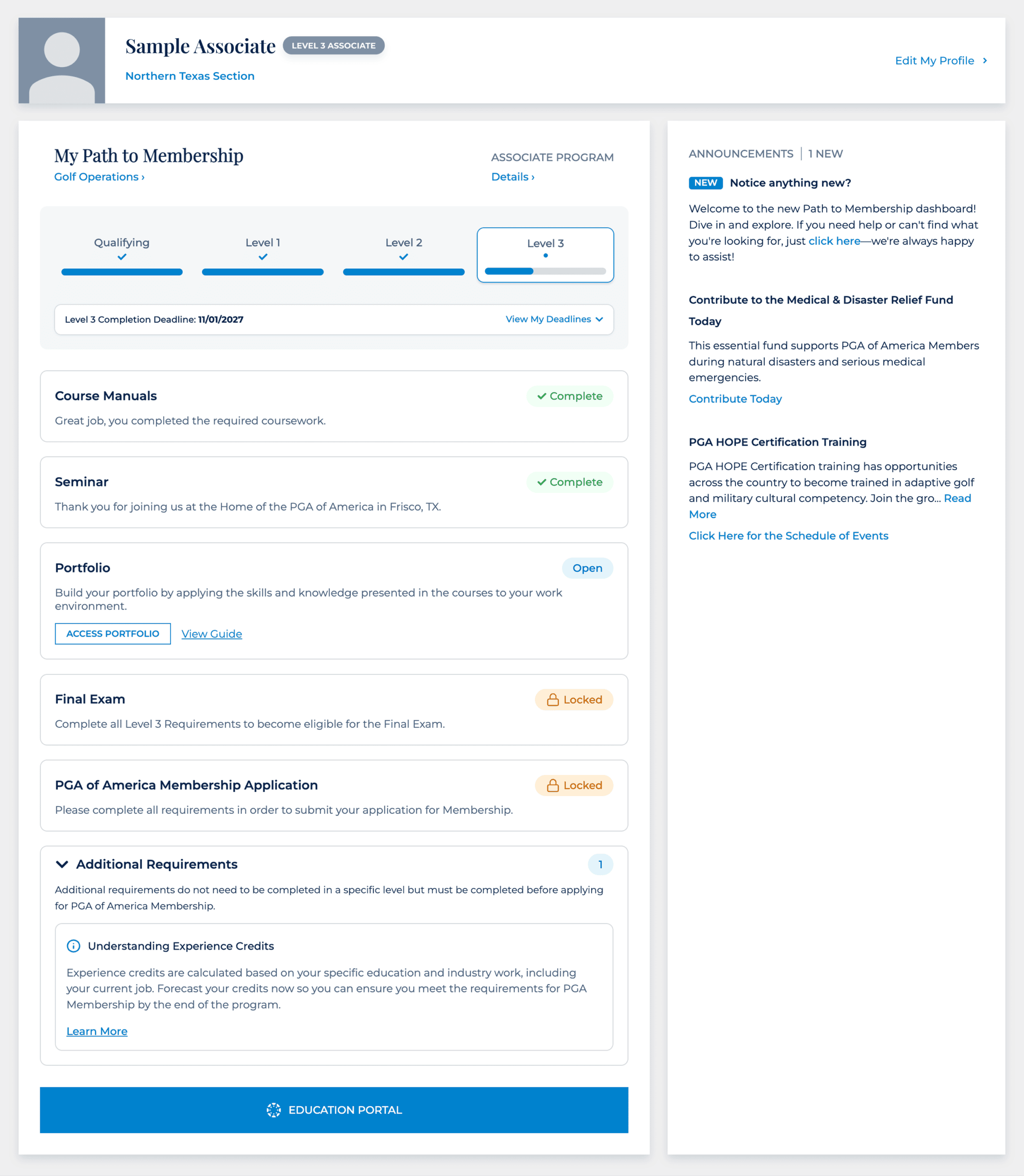 New PGA Associate Dashboard preview